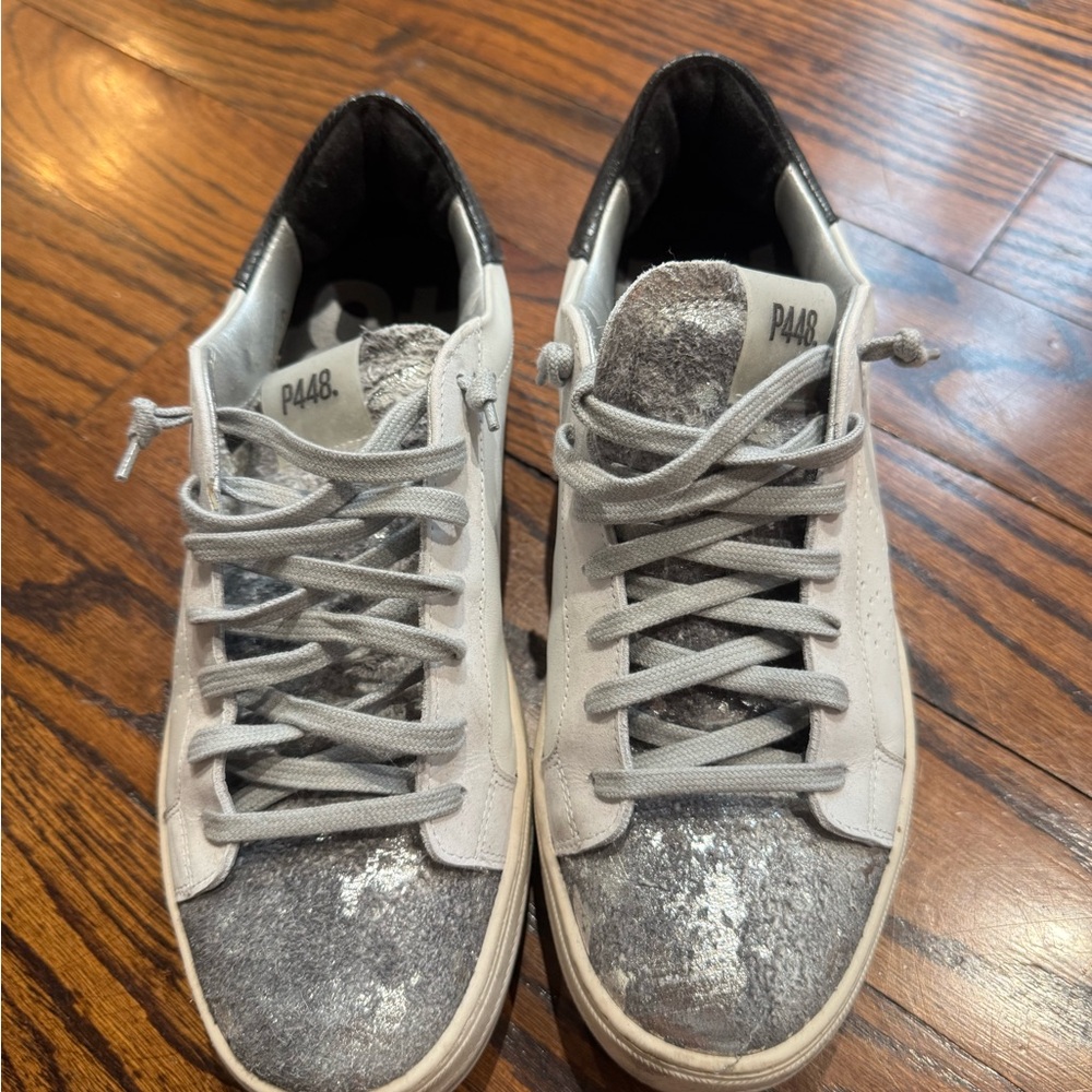 P448 Platform Distressed Gray and White Sneakers